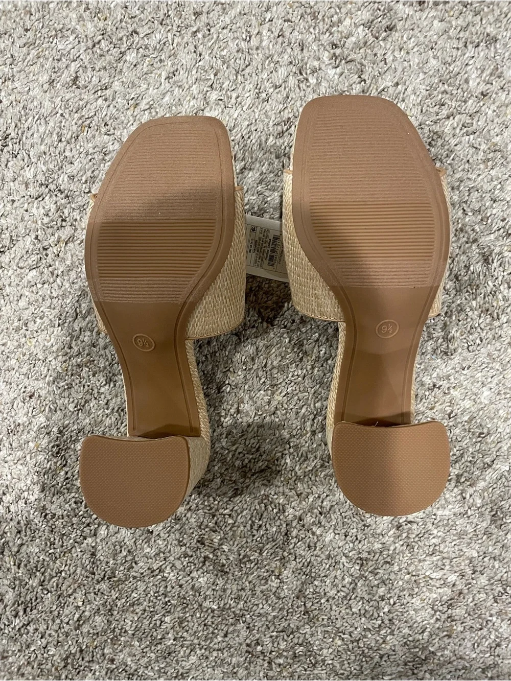 a new day Tan Woven Block Heel Sandals with Gold Accent